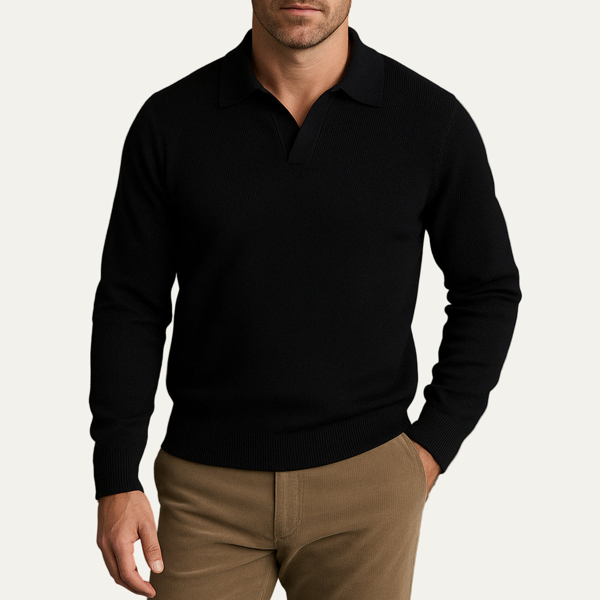 The Portofino Knitted Long Sleeve Polo Jumper for Men - Open Collar 5