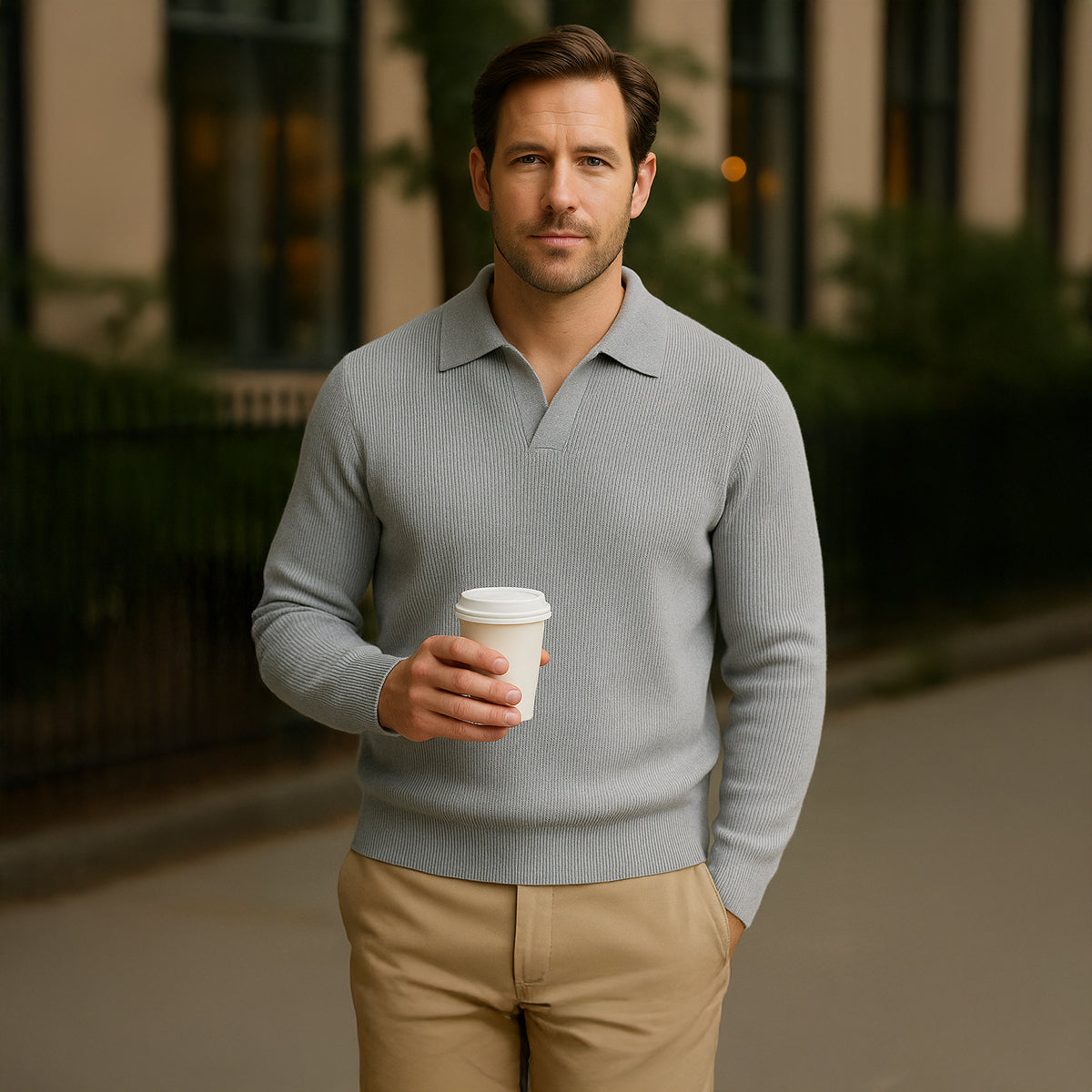 The Portofino Knitted Long Sleeve Polo Jumper for Men - Open Collar 8