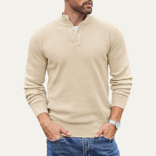 The Portofino Men’s Casual Knitted Henley Textured Jumper 0