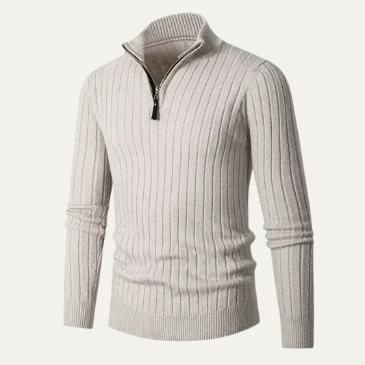 The Ragusa Men's Ribbed Knit Stand Collar Slim Fit Half Zip Jumper 0