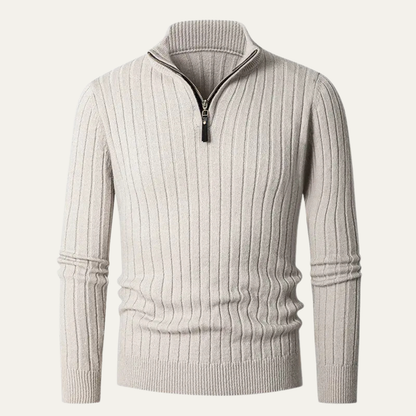 The Ragusa Men's Ribbed Knit Stand Collar Slim Fit Half Zip Jumper 1