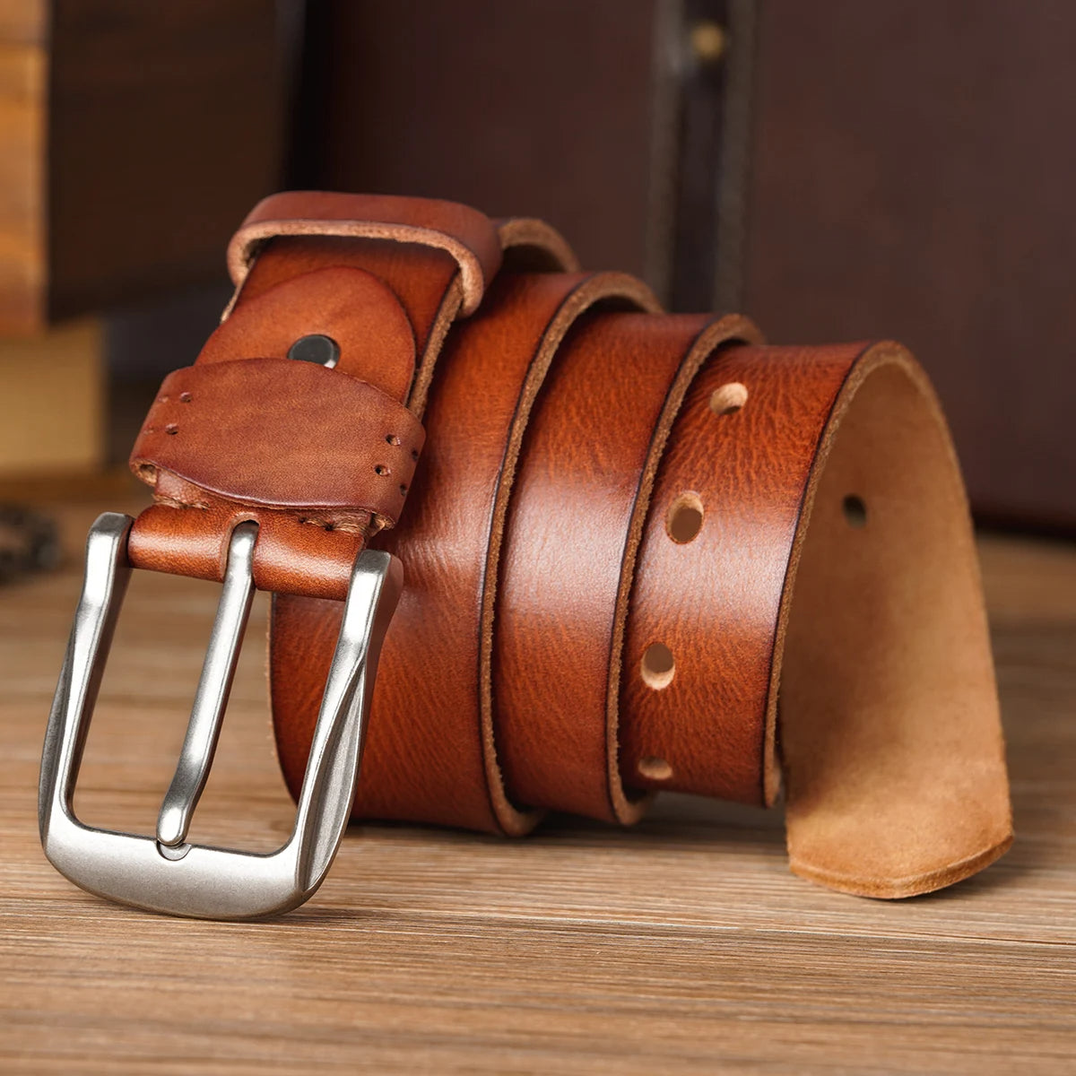 The Redford Belt – Vintage Cowhide Leather with Classic Buckle 4