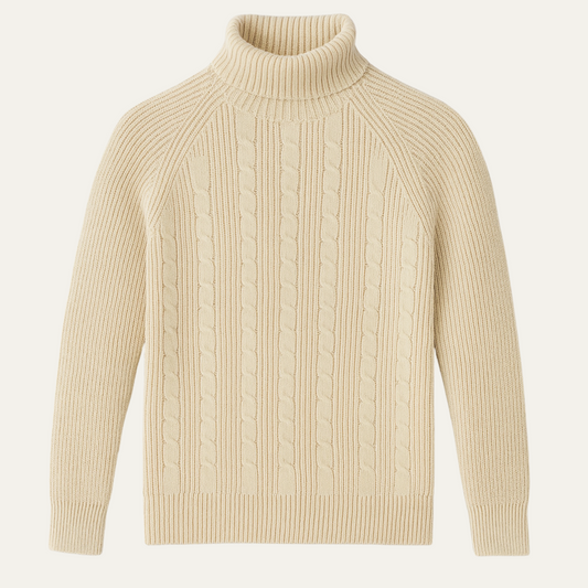 The Richemont Men’s Classic Old Money Cable Knit Turtleneck Jumper - Beige 0