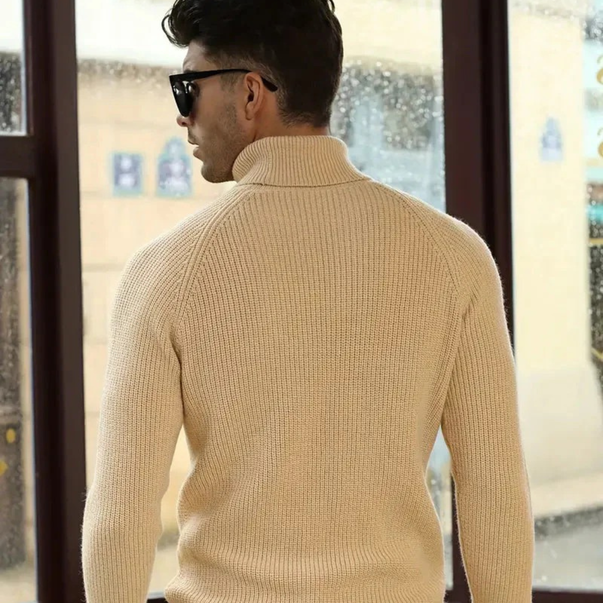 The Richemont Men’s Classic Old Money Cable Knit Turtleneck Jumper - Beige 3