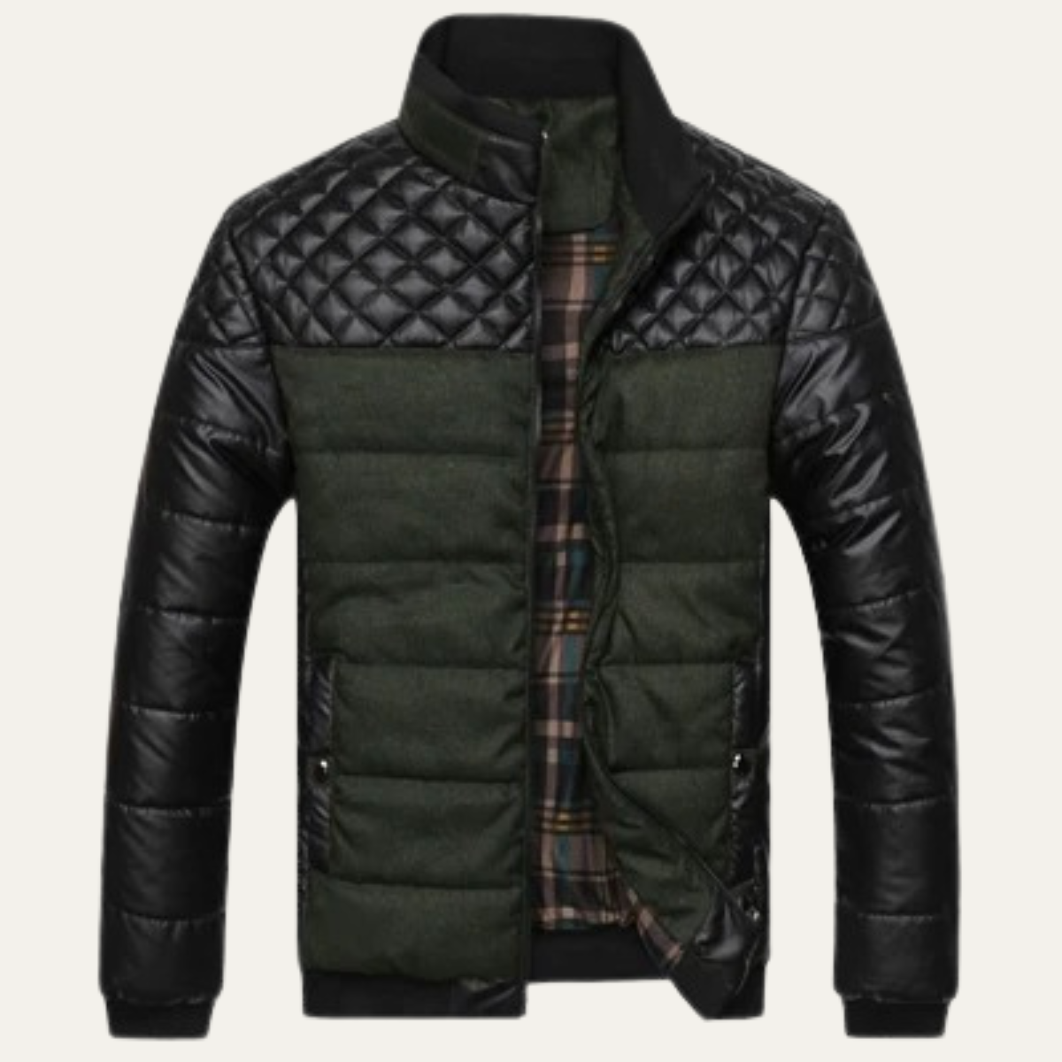 The Roma Men's Quilted Leather Padded Jacket with Stand Collar 0