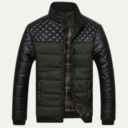 The Roma Men's Quilted Leather Padded Jacket with Stand Collar 0