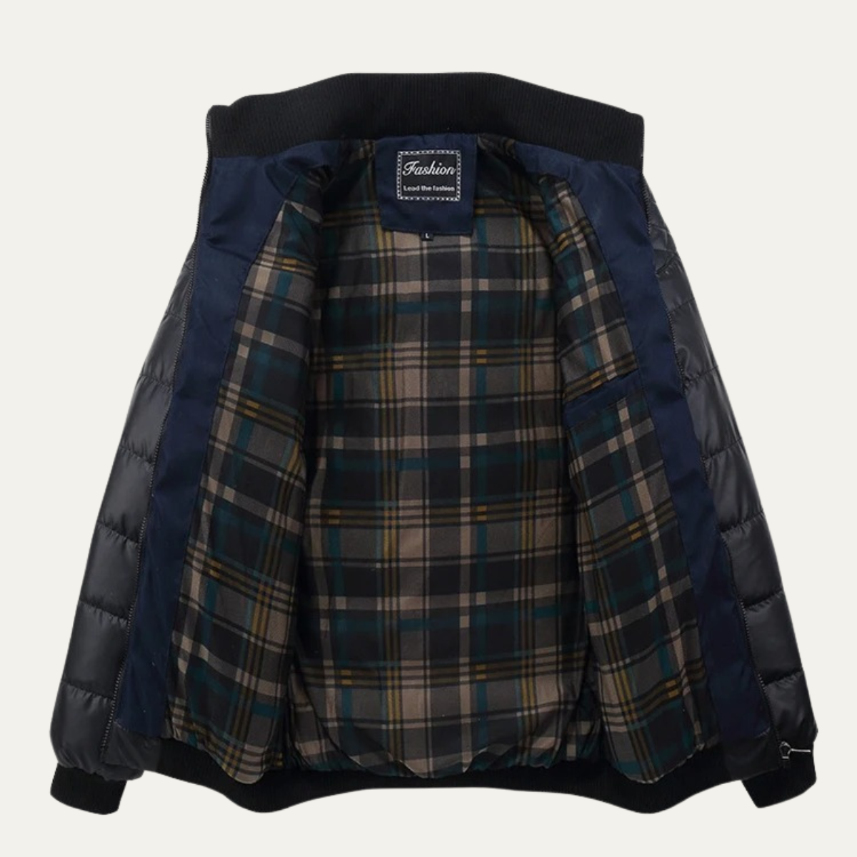 The Roma Men's Quilted Leather Padded Jacket with Stand Collar 1