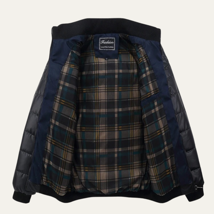 The Roma Men's Quilted Leather Padded Jacket with Stand Collar 1