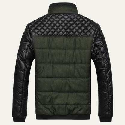 The Roma Men's Quilted Leather Padded Jacket with Stand Collar 2