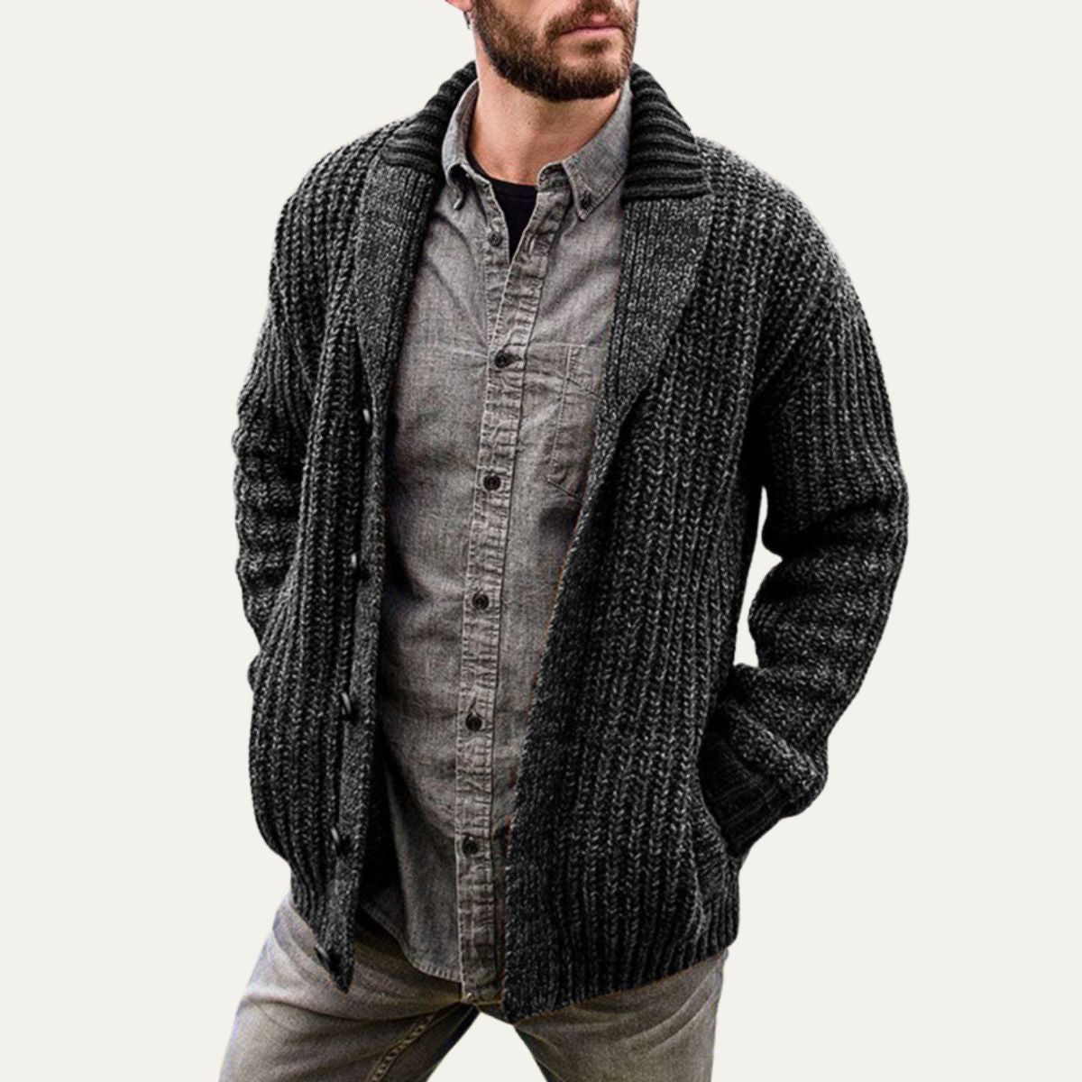 The Siracusa Men’s Chunky Knit Shawl Collar Cardigan 2
