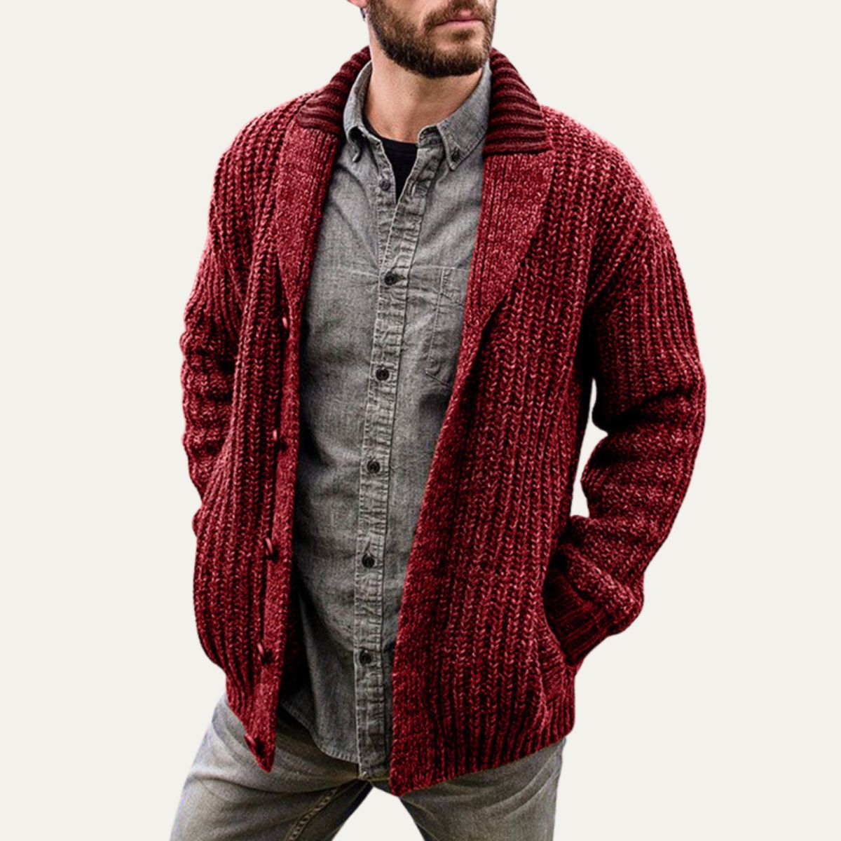The Siracusa Men’s Chunky Knit Shawl Collar Cardigan 3