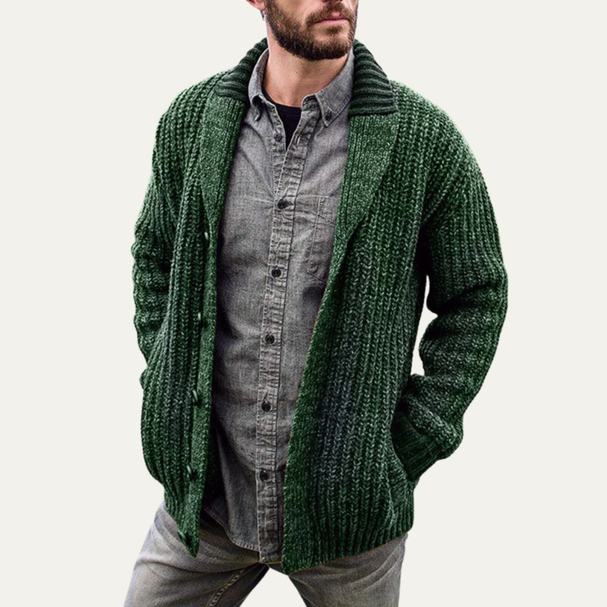 The Siracusa Men’s Chunky Knit Shawl Collar Cardigan 4