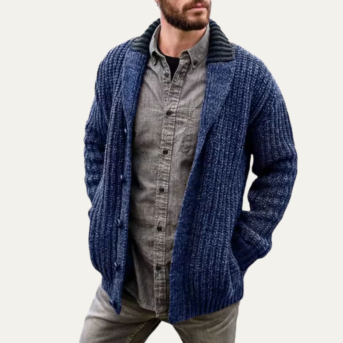 The Siracusa Men’s Chunky Knit Shawl Collar Cardigan 5