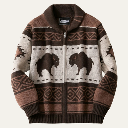 The St Andrews Men's Retro Buffalo Print Winter Cardigan 0