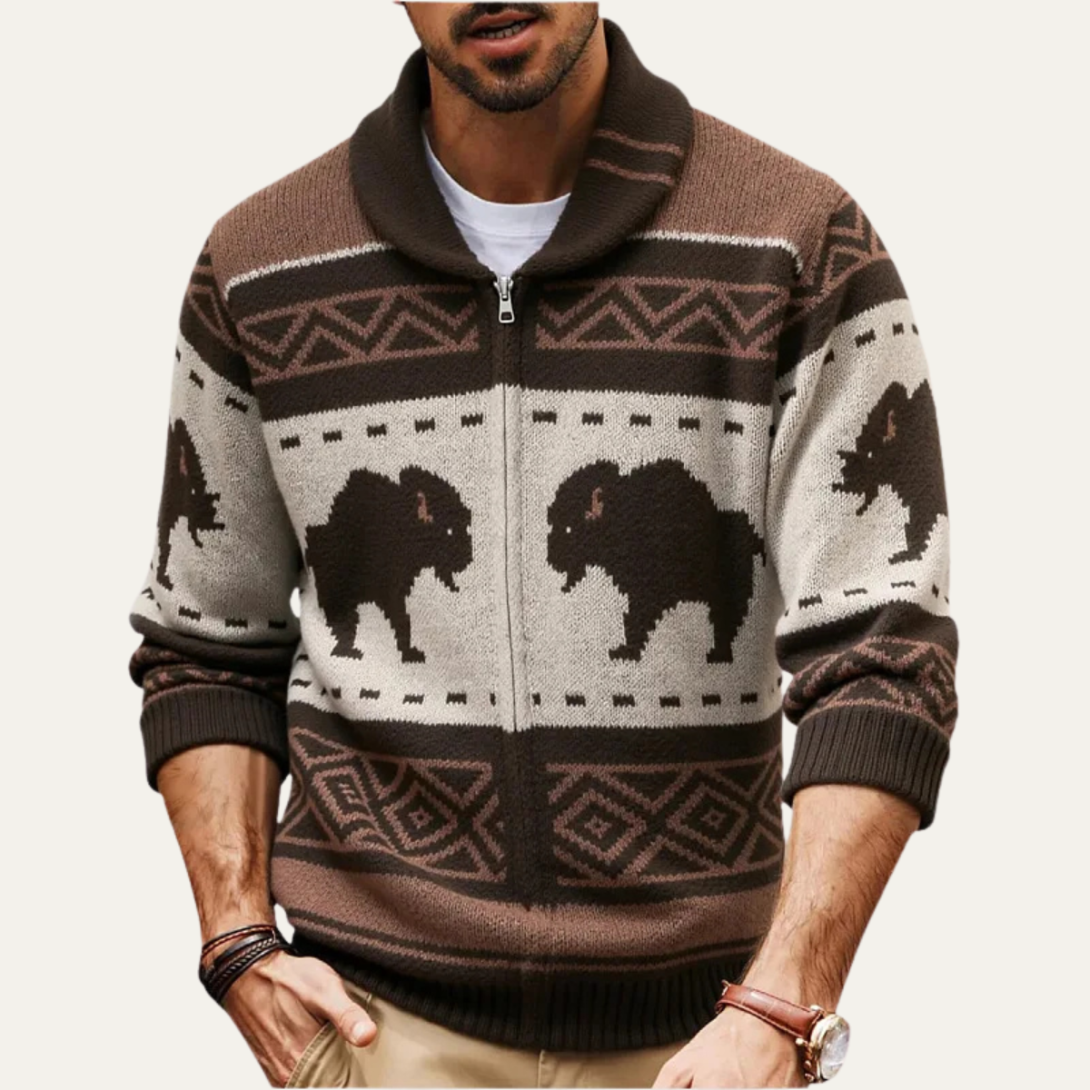 The St Andrews Men's Retro Buffalo Print Winter Cardigan 1
