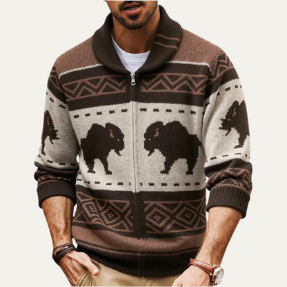 The St Andrews Men's Retro Buffalo Print Winter Cardigan 1