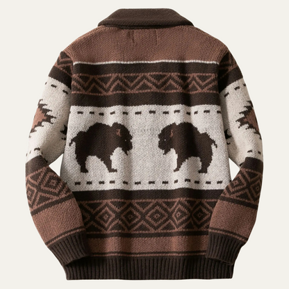 The St Andrews Men's Retro Buffalo Print Winter Cardigan 2