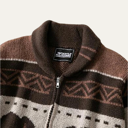 The St Andrews Men's Retro Buffalo Print Winter Cardigan 4