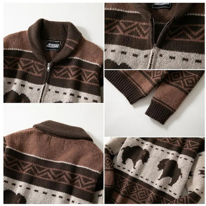 The St Andrews Men's Retro Buffalo Print Winter Cardigan 5