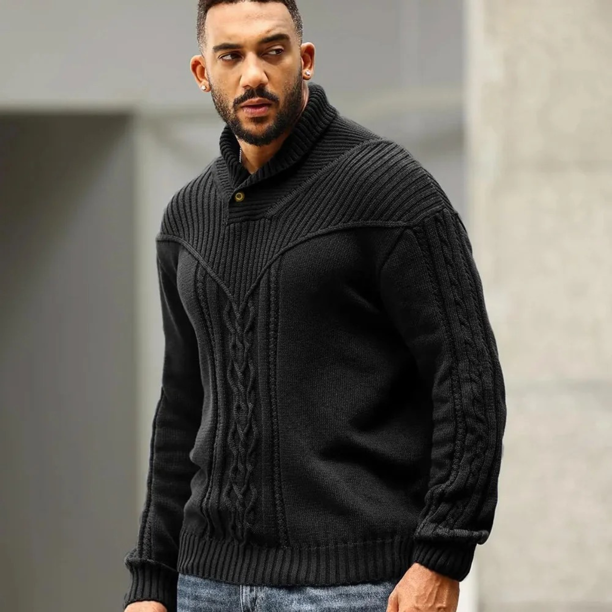 The Stockbridge Men’s Ribbed Knit Button Neck Winter Jumper 1