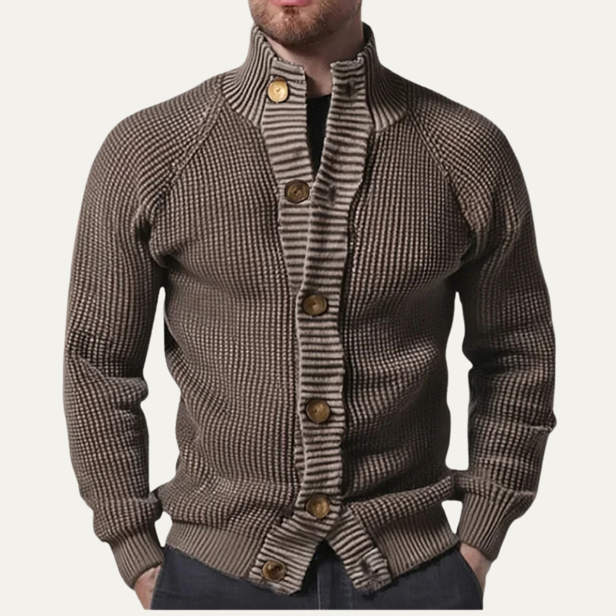 The Tavolara Men’s Chunky Knit Winter Cardigan with High Collar 1