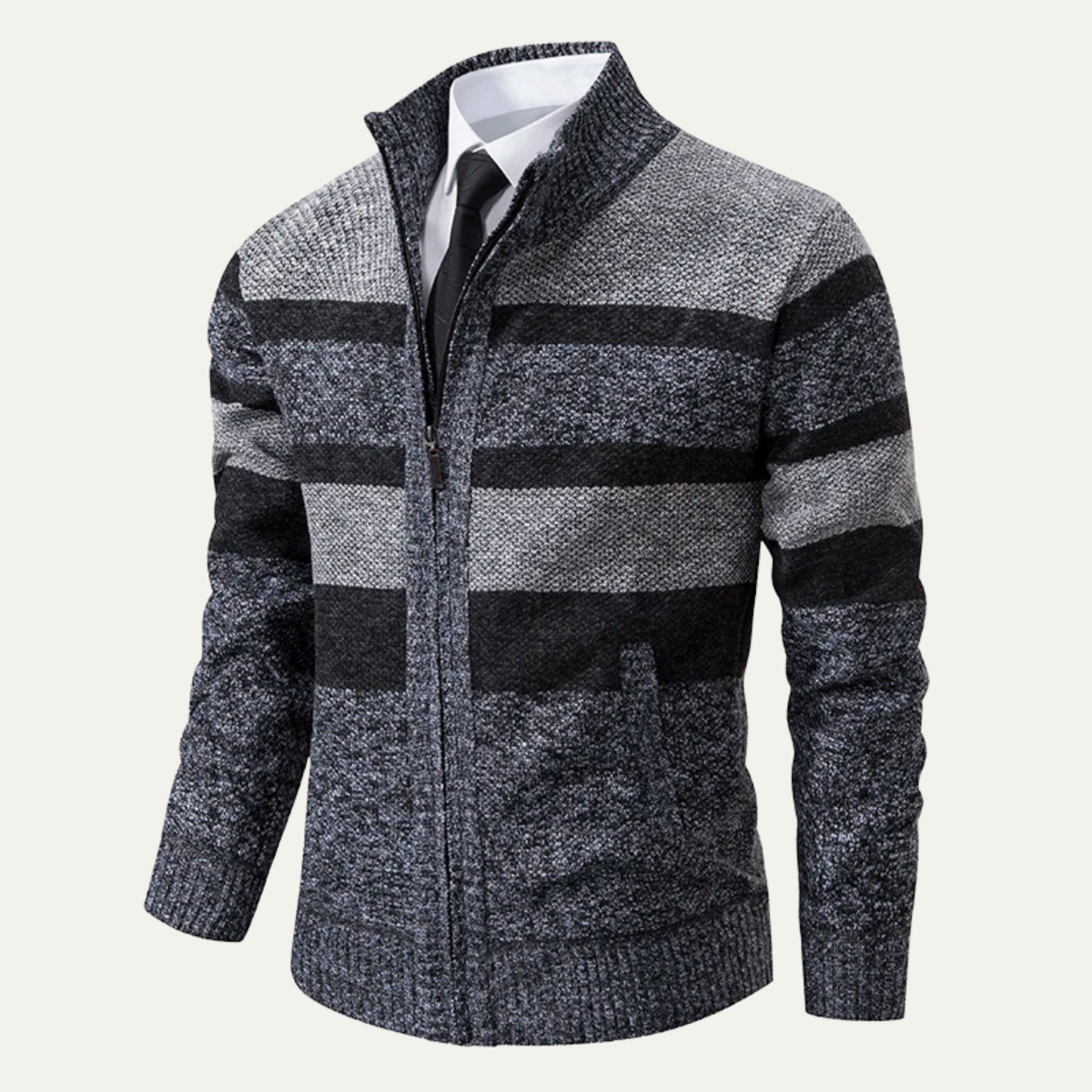 The Viareggio Men’s Knit Warm Striped Zip Cardigan 0
