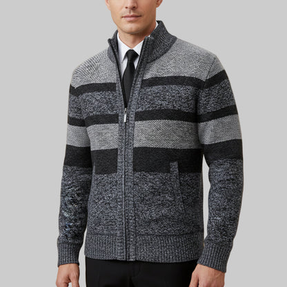 The Viareggio Men’s Knit Warm Striped Zip Cardigan 1