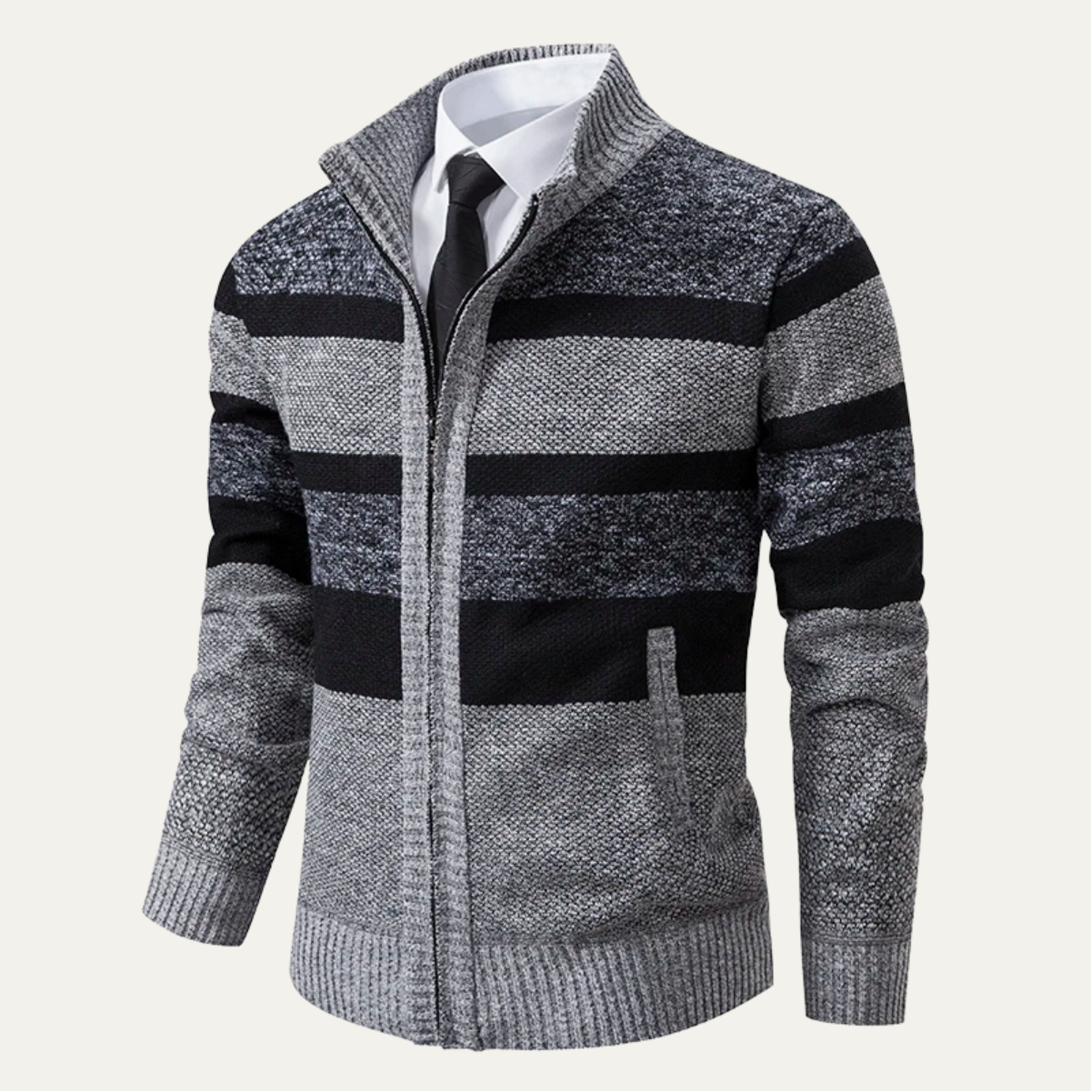 The Viareggio Men’s Knit Warm Striped Zip Cardigan 4