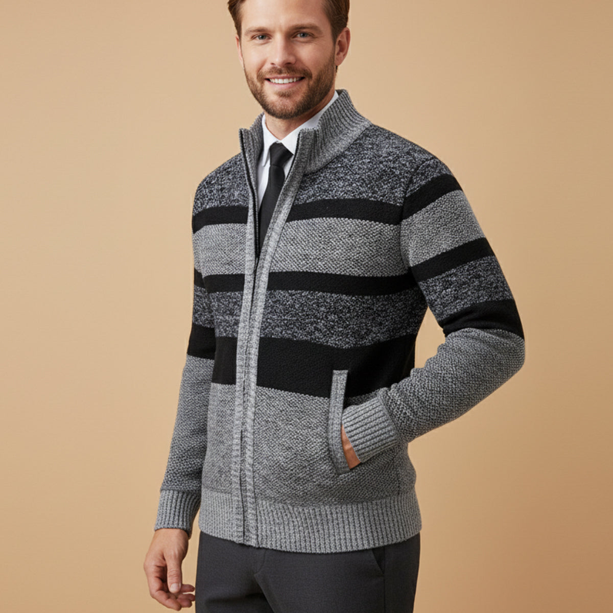The Viareggio Men’s Knit Warm Striped Zip Cardigan 5