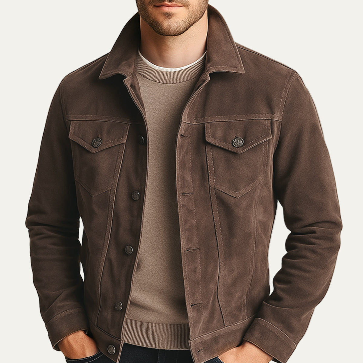 The Vintage Suede Cargo Jacket for Men — Lightweight Outdoor Style 1