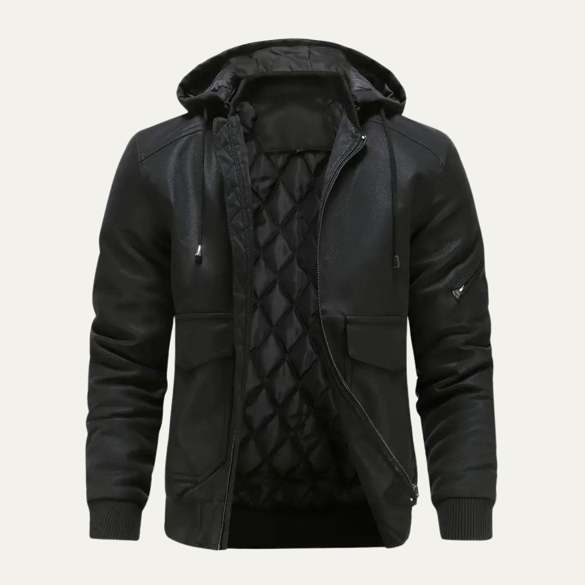 The Waldorf Men’s Brown Leather Puffer Jacket – Luxury Winter Coat with Hood 1