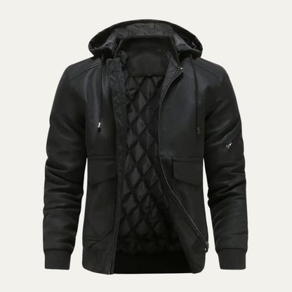 The Waldorf Men’s Brown Leather Puffer Jacket – Luxury Winter Coat with Hood 1