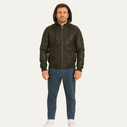 The Waldorf Men’s Brown Leather Puffer Jacket – Luxury Winter Coat with Hood 3