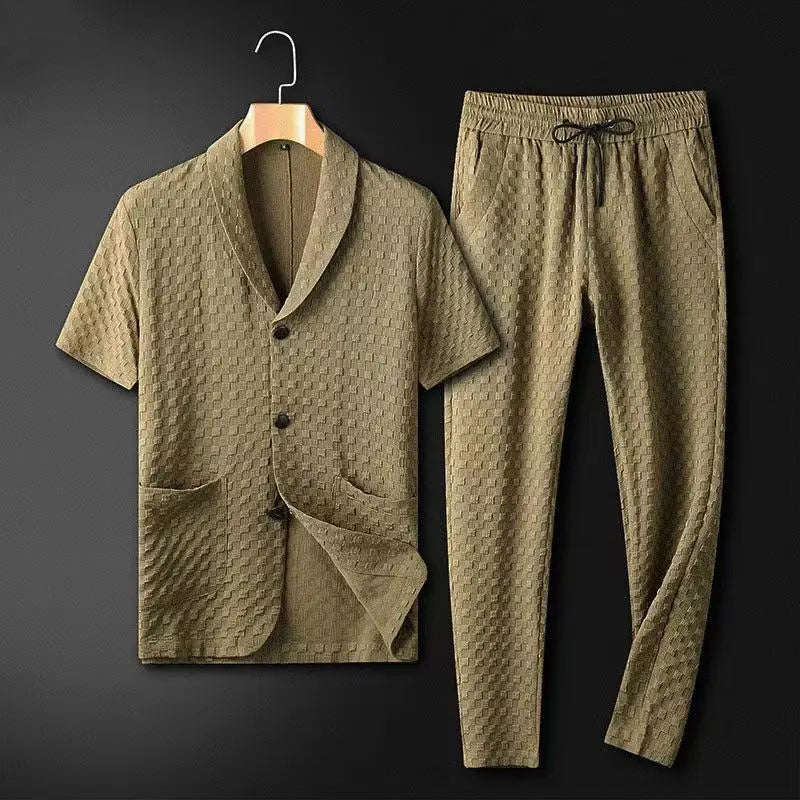 Men's 2-Piece Suit with peak Lapel Blazer and Patterned Pants - VogeLuxe