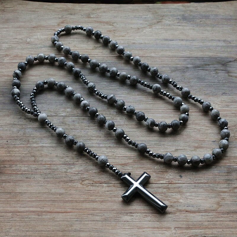 Men's Blue and Brown Gemstone Prayer Necklace
