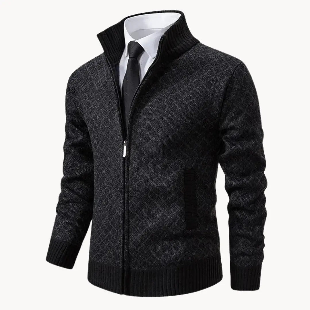 Stylish Men's Patterned Zip Up Sweater Jacket - VogeLuxe