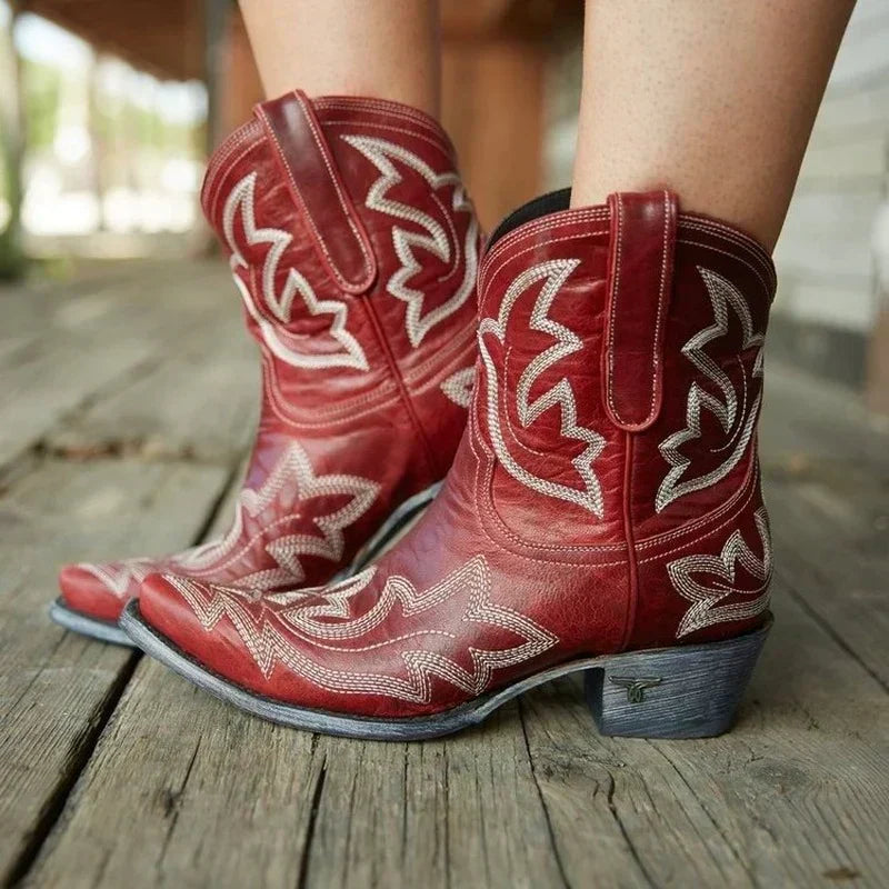 Western Style Embroidered Ankle Boots for Women