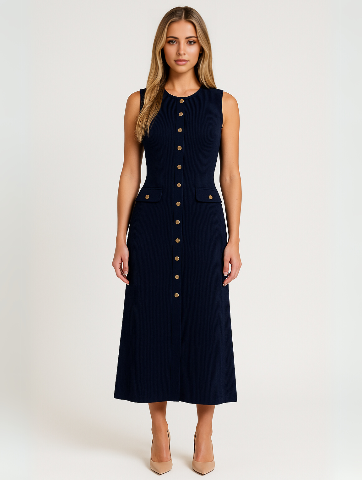 Elegant Women's Button Front Dress - VogeLuxe