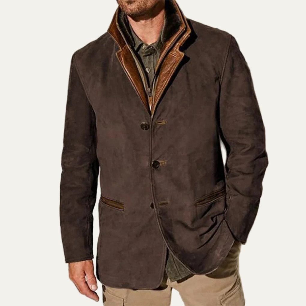 VogeLuxe | Men’s Suede Tailored Blazer with Contrast Collar