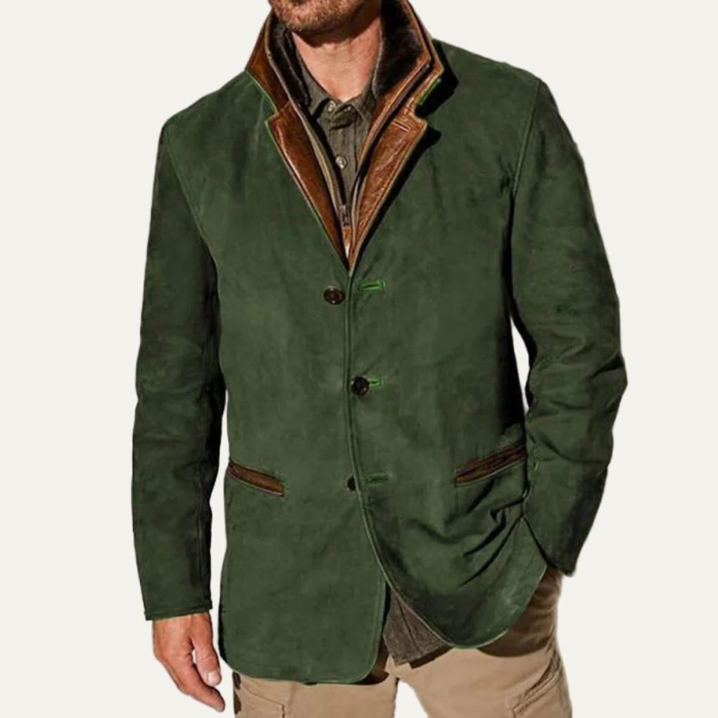 VogeLuxe | Men’s Suede Tailored Blazer with Contrast Collar