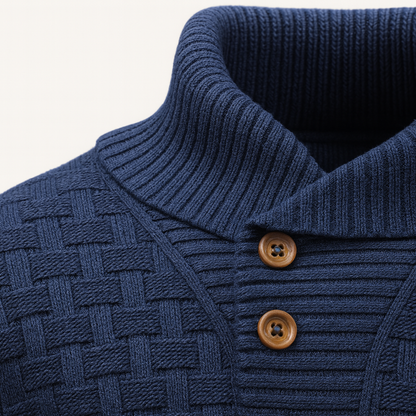 VogeLuxe | Men’s Textured Basketweave Shawl Collar Knit Sweater