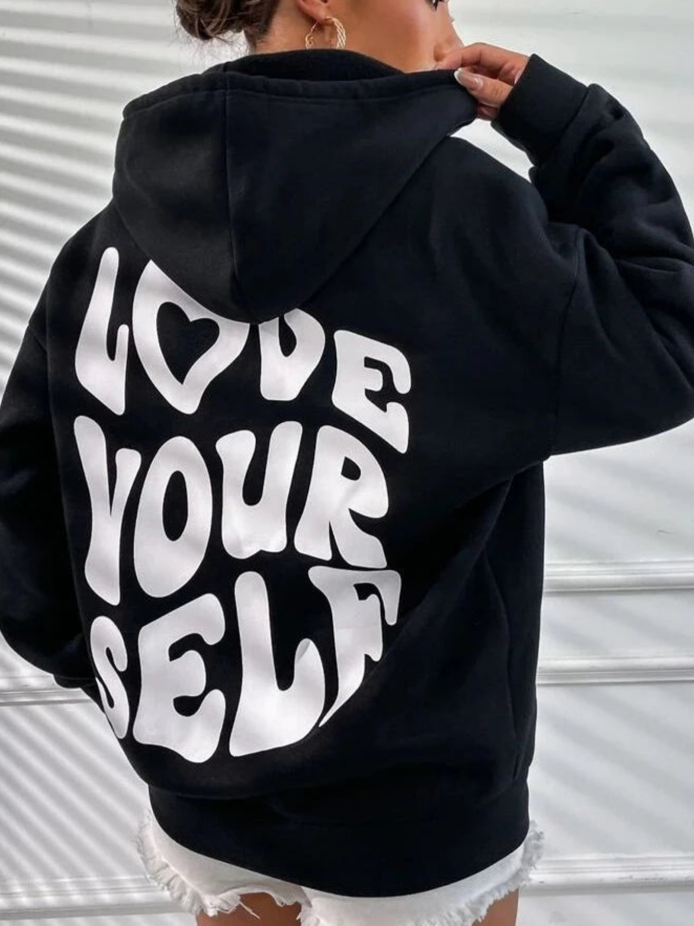 Relaxed Fit Womens Hoodie with Inspirational Back Design