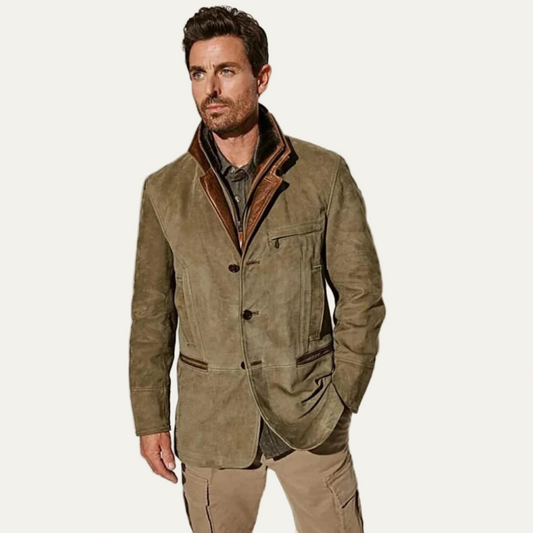 VogeLuxe | Men’s Suede Tailored Blazer with Contrast Collar