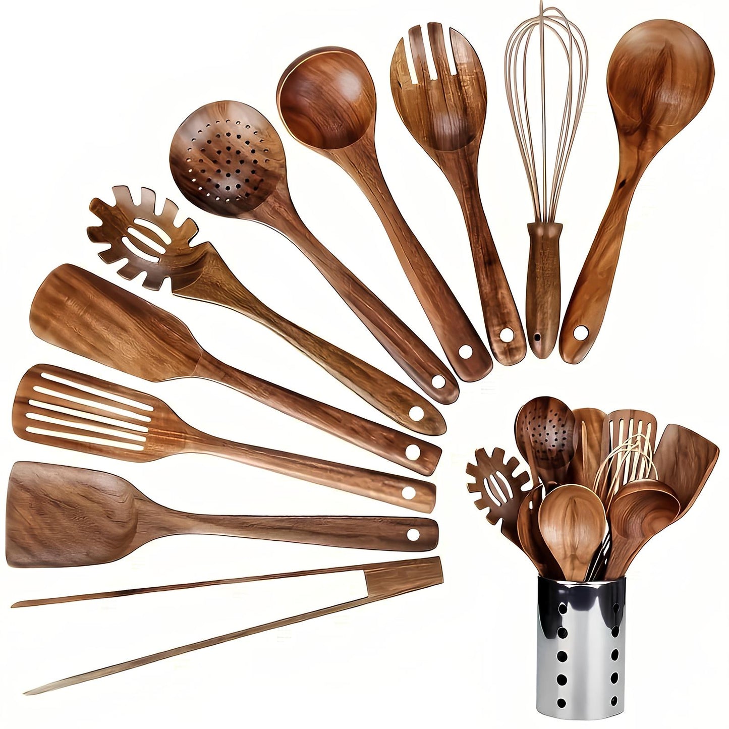 Premium 11-Piece Wooden Kitchen Tool Set with Stand - VogeLuxe