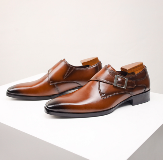 VogeLuxe | Men’s Square-Toe Leather Buckle Dress Shoes