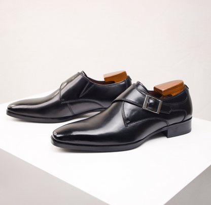 VogeLuxe | Men’s Square-Toe Leather Buckle Dress Shoes
