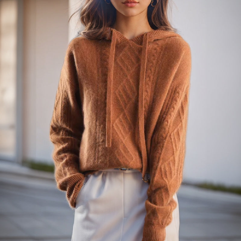 Warm Cable Knit Women's Hoodie Sweater - VogeLuxe