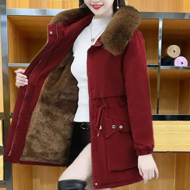 Warm Waterproof Women's Parka with Faux Fur Coat
