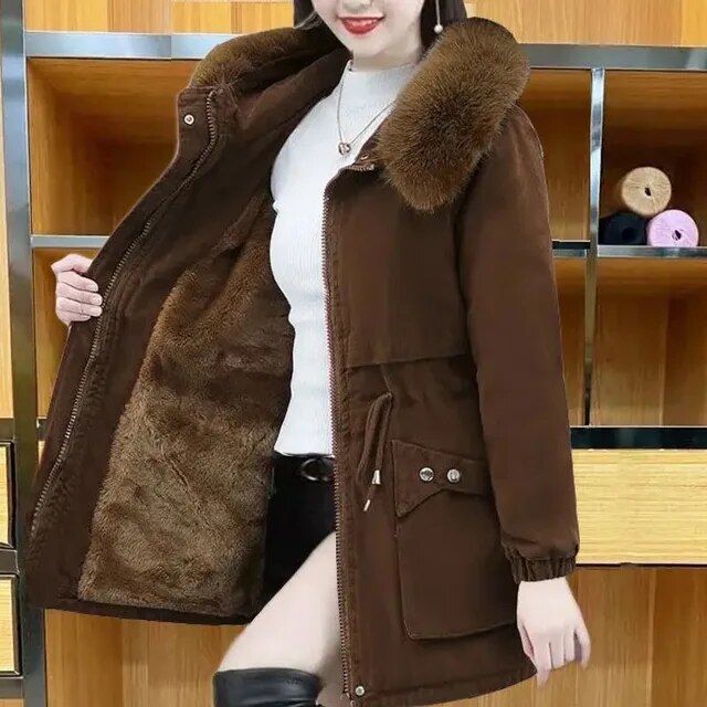 Warm Waterproof Women's Parka with Faux Fur Coat
