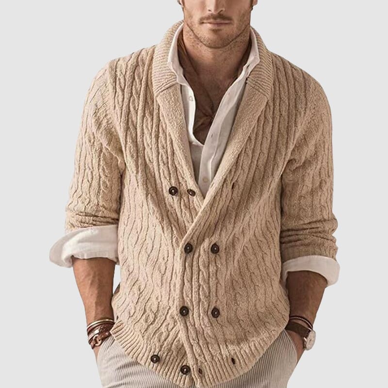 VogeLuxe | Men's Chunky Knit Cardigan with Shawl Collar and Buttoned Front